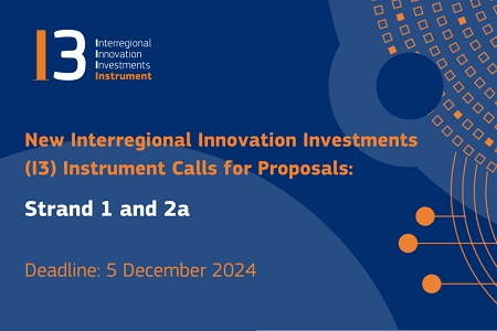 The Interregional Innovation Investments (I3) Instrument calls 2024 for Strand 1 and Strand 2a