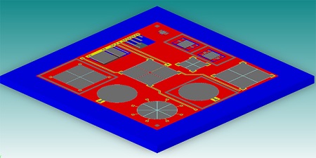 3D Render of a MEMS Sensor Die showcasing intricate designs for precision gas detection, including both cantilever and diaphragm-based structures